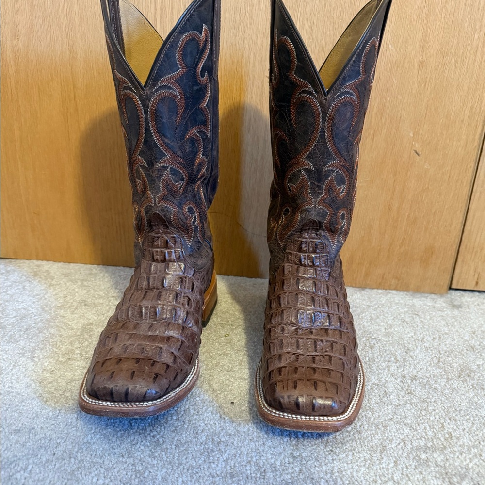 Anderson Bean Brown and Black Cowboy Boots with Exotic Leather Texture